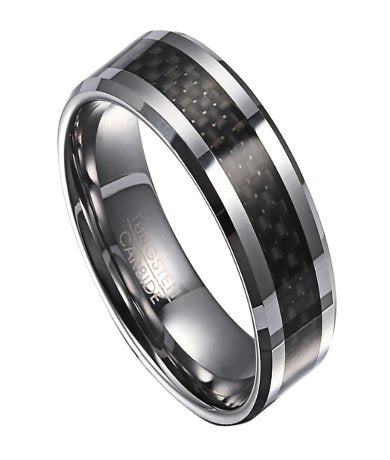 Men's Tungsten Wedding Ring with 8mm Carbon Fiber Band