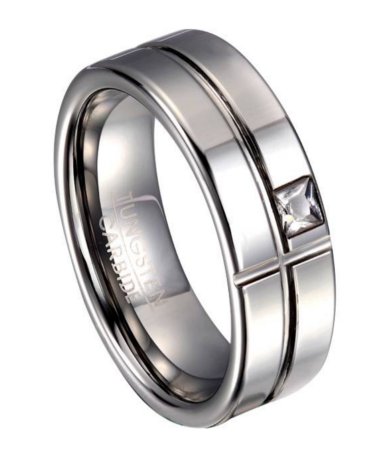 White tungsten sale mens wedding band