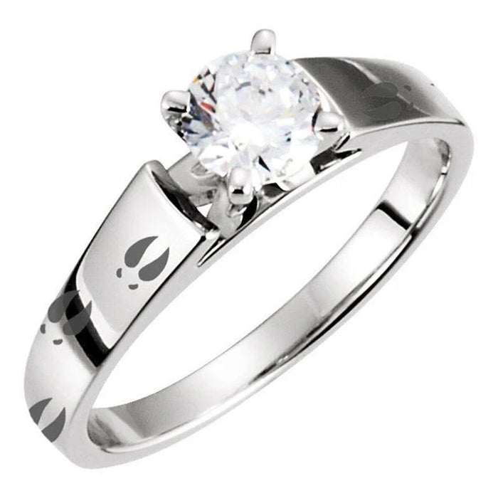 Deer Track Sterling Silver Engraved Engagement Ring Solitaire - 2mm