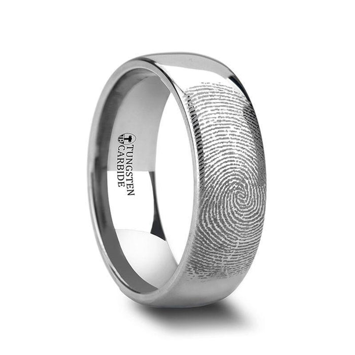 DOMINUS Fingerprint Engraved Domed Tungsten Ring Polished 4mm or 8mm