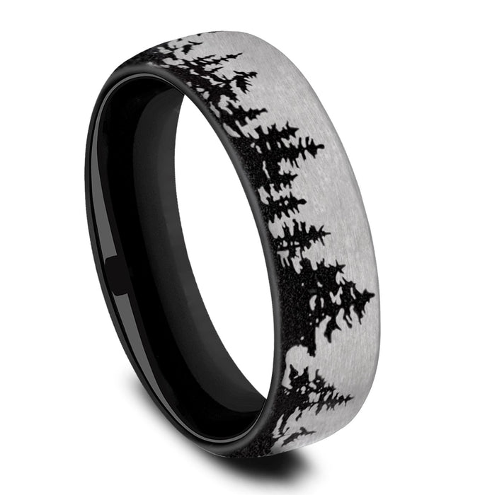 MBTA1067-6.5mm Tantalum Contrast Tree Line Pattern Black Ring