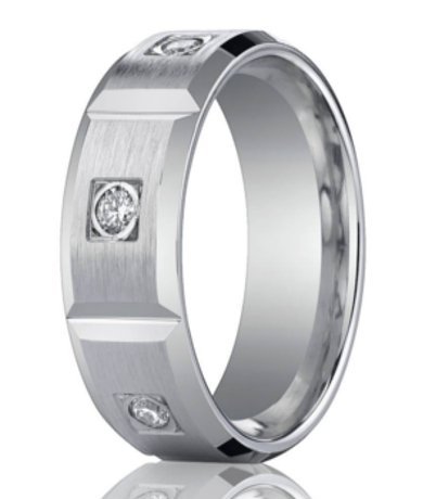 Designer Platinum Band With 6 Burnish Set Round Diamonds | 8mm – Mens ...